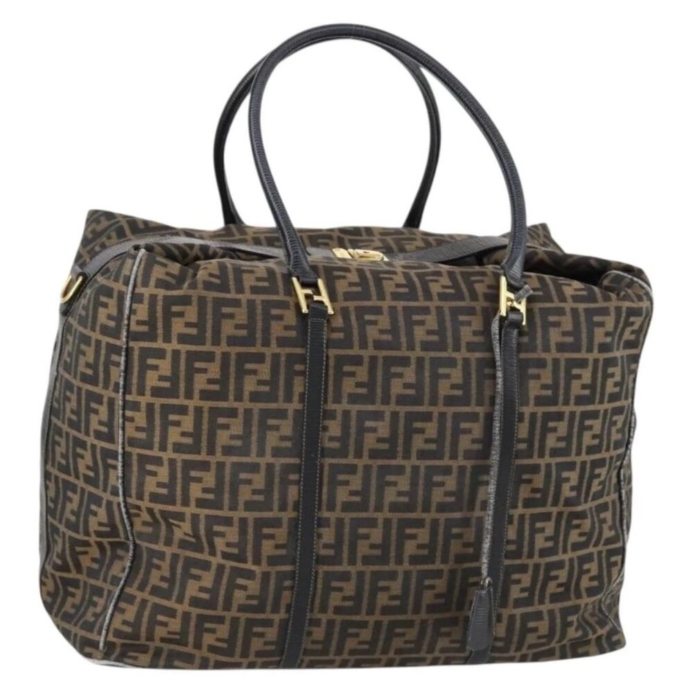 FENDI Zucca Canvas Boston Bag Black Brown Auth bs30091